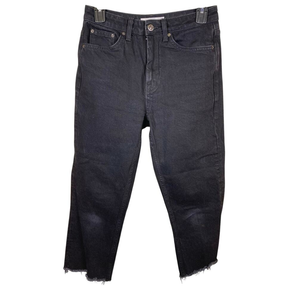 Topshop Womens Denim Jeans Size 28 Gray Straight Leg Mid Rise Frayed Raw Hem